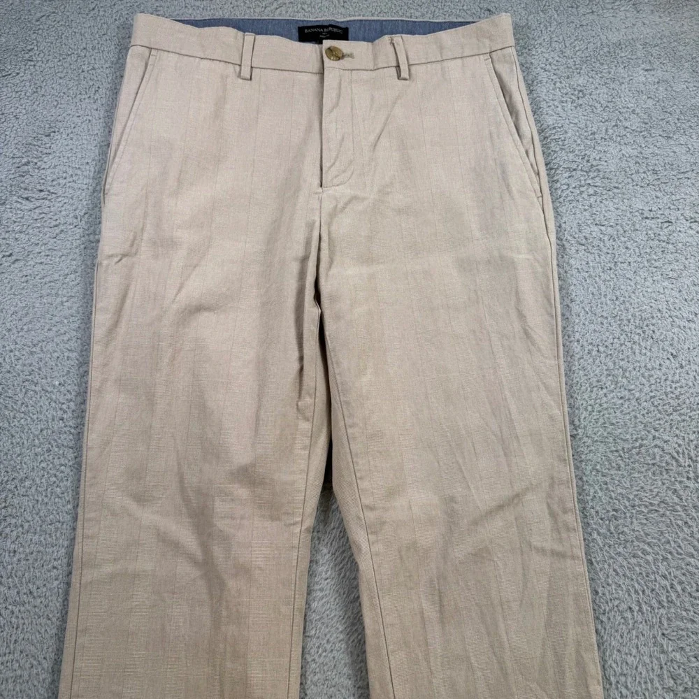 Banana Republic Aiden Fit Mens 33x32 Khaki Beige Striped Cotton Chino Pants Slim